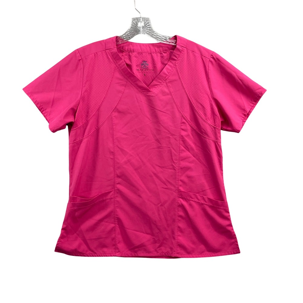 Natural Uniforms Scrub Top Womens Large Pink V-Neck Cool Medical Uniform Utility